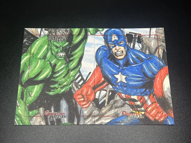 Marvel Greatest Battles Sketch Cards By Mark Marvida Captain America Vs Hulk