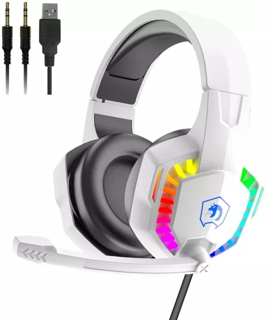 Gaming Headset USB Wired LED Headphones Stereo w/Mic For PC Desktop & laptop PS4