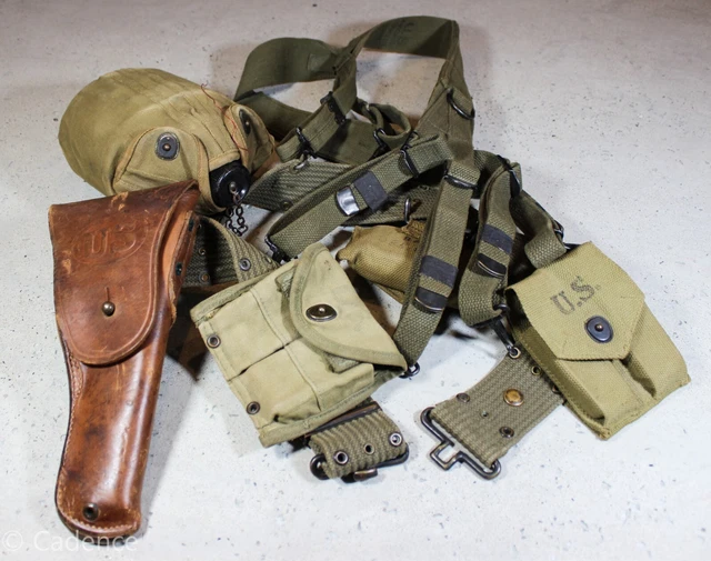US WW2 NAMED Army Pistol Belt Holster Brit Made Canteen Cover 1911