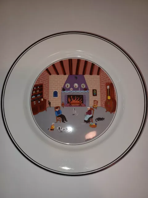 Villeroy And Boch Design Naif 8" Plate. Fireside Folkart Scene.  Luxemburg.