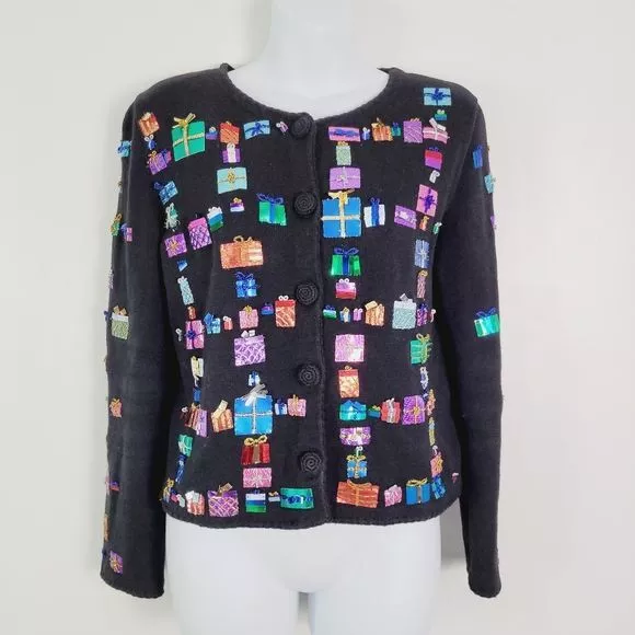 Michael Simon Event Santana Knit Hand Beaded Sequin Christmas Gift Sweater
