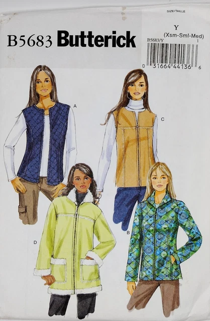 Butterick Pattern B5683 Sz 4-14 Vest Jacket Loose Fitting Misses' Uncut NEW