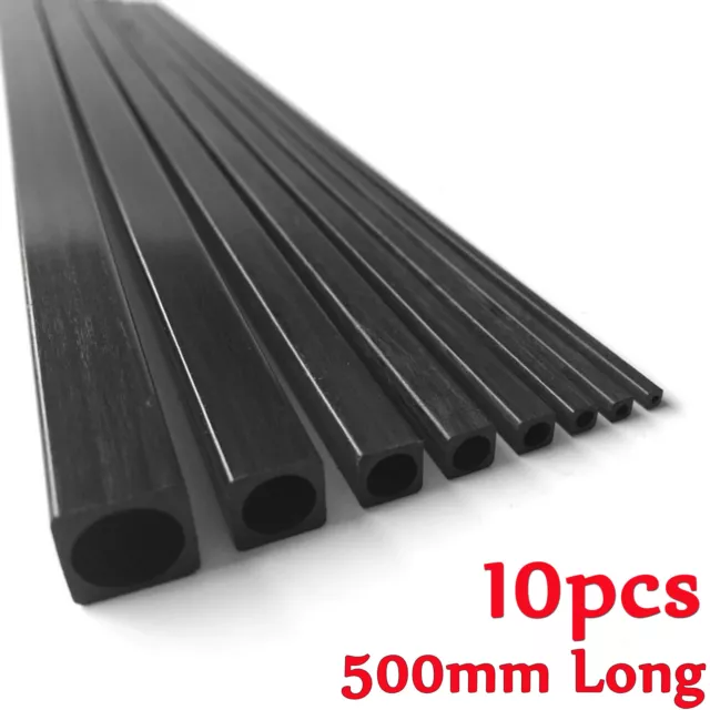 10X 500mm Carbon Fiber Round Hollow Square Tube Bar Shaft for RC Model Aircrafts