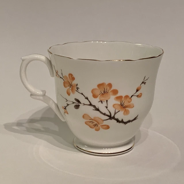 Crown Staffordshire England Cherry Blossoms Gold Trim Bone China Footed Tea Cup