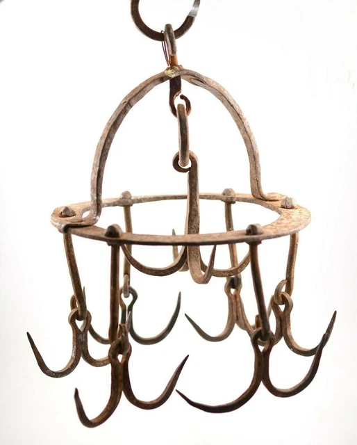 Vtg 19th Antique Ring Hand Forged Wrought Iron Farm Hooks / 6 x 2 & 1 x 4 Hooks 2