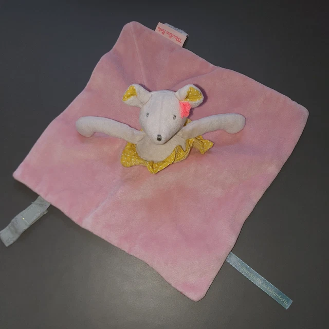Doudou Plat Souris Rose Mademoiselle Et Ribambelle Moulin Roty Attache Tétine
