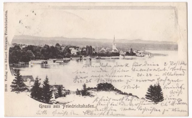 AK Litho Gruß aus Friedrichshafen Panorama Kirche 1900 Bodensee Ortsansicht