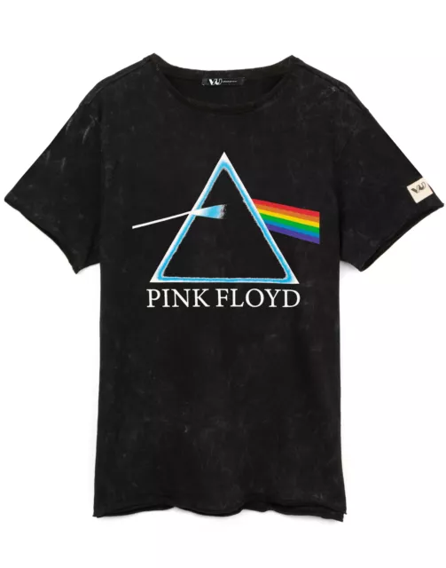 Pink Floyd T-Shirt Unisex Dark Side Of The Moon Album Acid Wash Black Tee