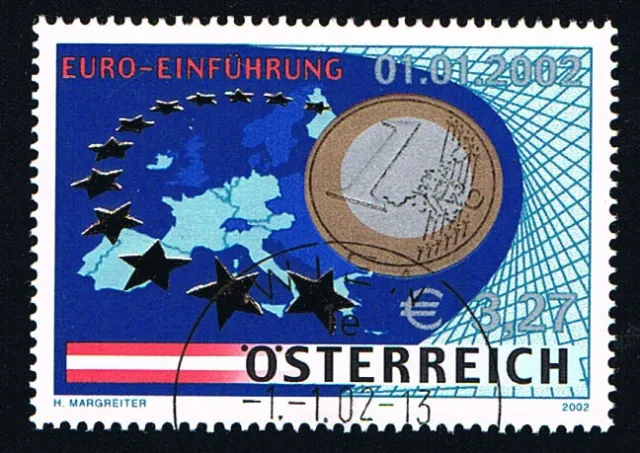 AUSTRIA 1 FRANCOBOLLO ENTRATA EURO 2002 timbrato