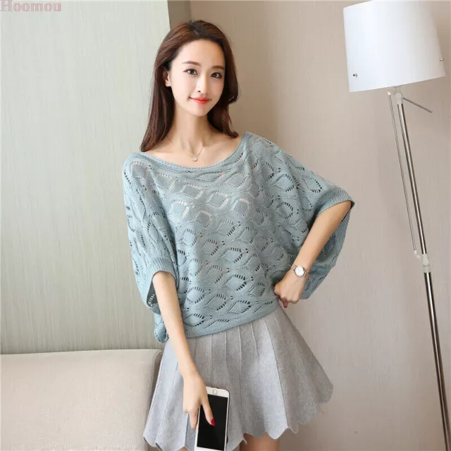 Fashion Women Summer Knit Crochet Loose Casual Hollow Pullover Shirt Tops Blouse