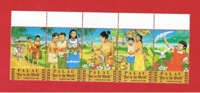 Palau #121a   MNH OG  strip of 5  Christmas  Free S/H