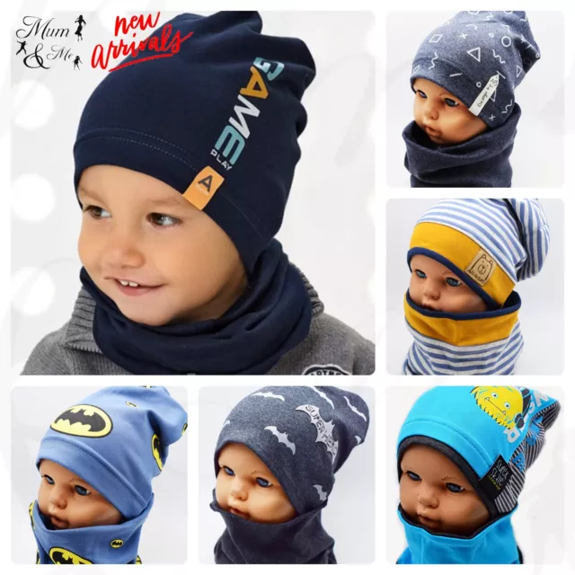 Boys Cotton Hat Scarf Set Spring Autumn Single Layer 2 Piece Kids Toddler Set