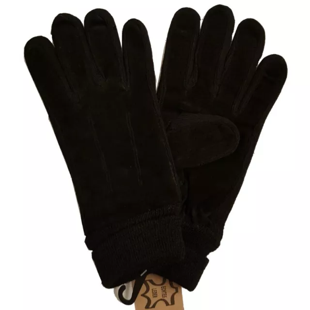 Veloursleder Strick - Handschuhe für Damen Herren schwarz Winterhandschuhe Leder