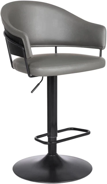 Armen Living Brody Faux Leather Swivel Barstool, Adjustable, Gray/Black