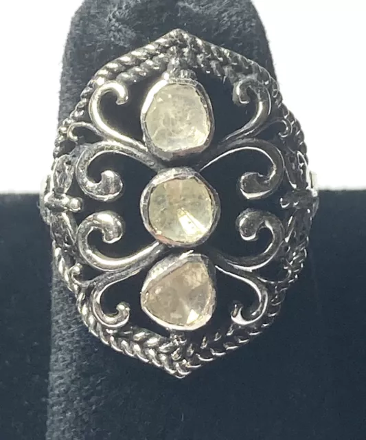 .33Ct Victorian Style Polki Diamond Ring Sz6 Platinum Over Sterling Silver