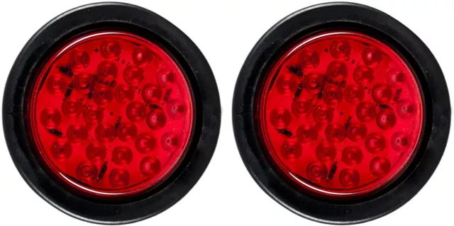 4" Inch 2x Red 28 LED Round Stop Turn Tail Truck Light Kit Grommet + Wiring