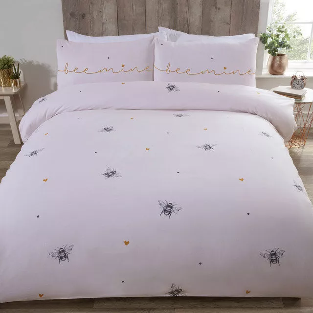 Bee Mine Novelty Bumble Bee Love Hearts Polycotton Duvet Cover Set