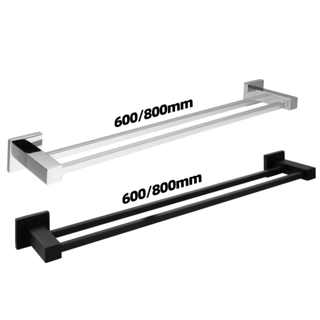 Double Towel Rail Rack 600mm 800mm Wall Holder 304 Stainless Steel Chrome/Black