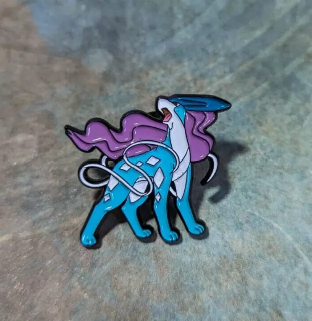 Suicune pokemon pin badge with secure back, comes with stickers