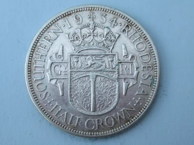 1934 SOUTHERN RHODESIA Half Crown High Grade Sterling Silver Scarce Mintage