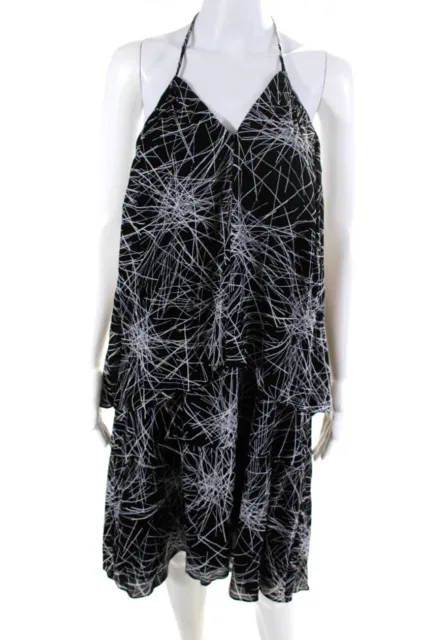 Diane Von Furstenberg Women's Abstract Print Halter Dress Black Size L