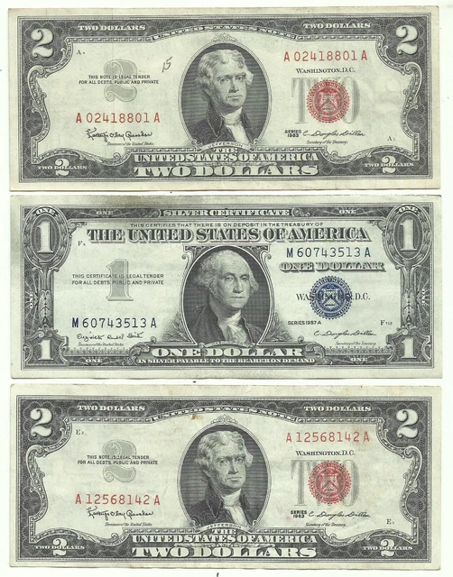 $5 ~FACE VALUE~ (( 3 CRISP Notes! )) Old US Paper Money Currency!