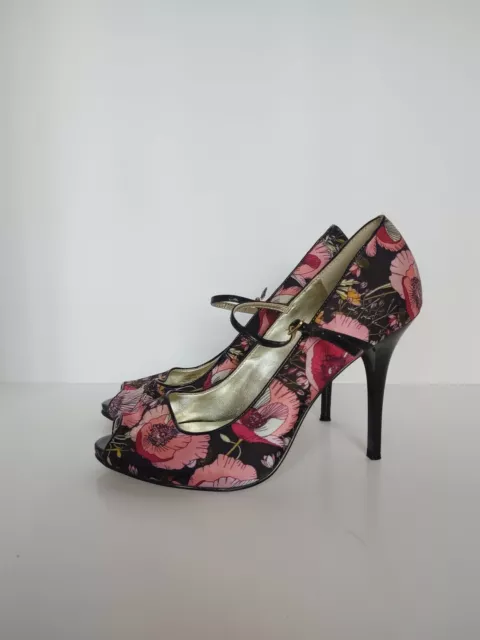 GUESS Newbury Pumps Size 6 Floral Peep Toe Stiletto Mary Jane High Heels