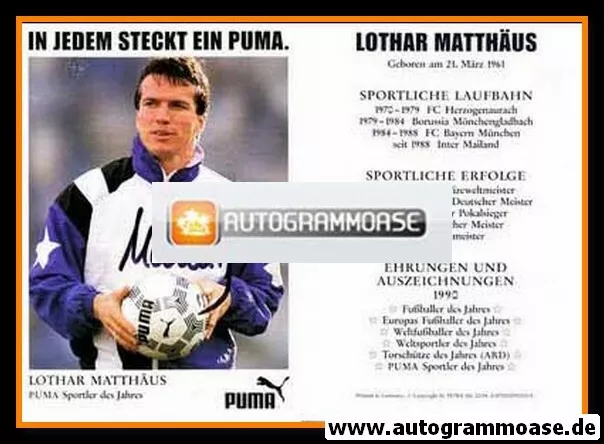 Autogramm Fussball | 1990 Puma | Lothar MATTHÄUS (Sportler Des Jahres)