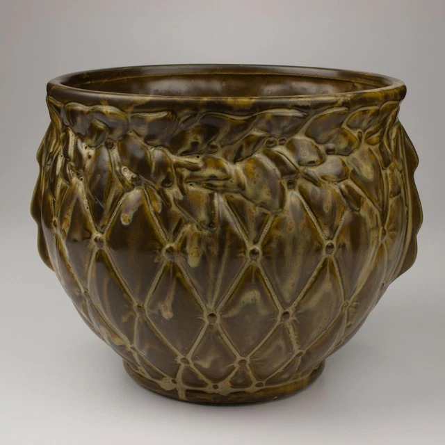 McCoy Pottery Quilted Jardiniere, Shape 1488, Brown/Tan Mottled Glaze, Large 4