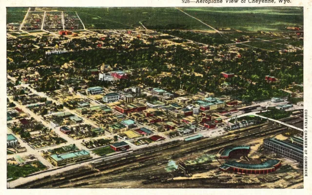 Vintage Postcard Aeroplane View Great Little City Buildings Cheyenne Wyoming WY