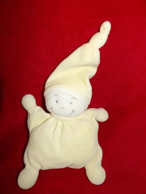 Doudou Peluche Semi Plat Bonhomme Lutin Ecru Et Jaune BABY BLUE