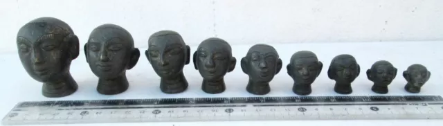 Superb! OLD Opium Weight Set 9 Bronze Warrior Heads