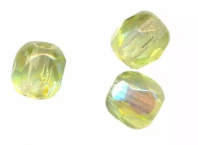 100 PERLES FACETTES DE BOHEME  3 mm LIGHT OLIVINE