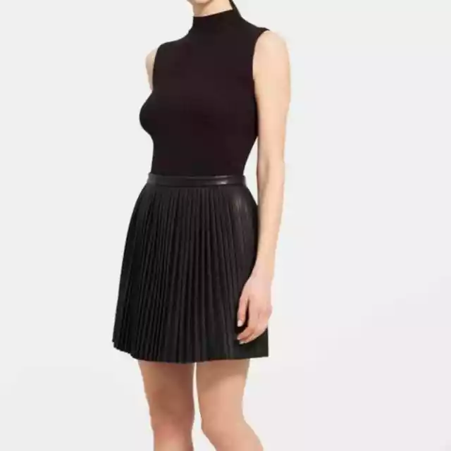 Theory Pleated Faux Leather Mini Skirt Black Size 0