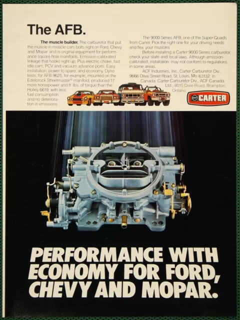 Carter AFB 9000 Super Quad Carburetor Ford Chevy Mopar Vintage Print Ad 1979