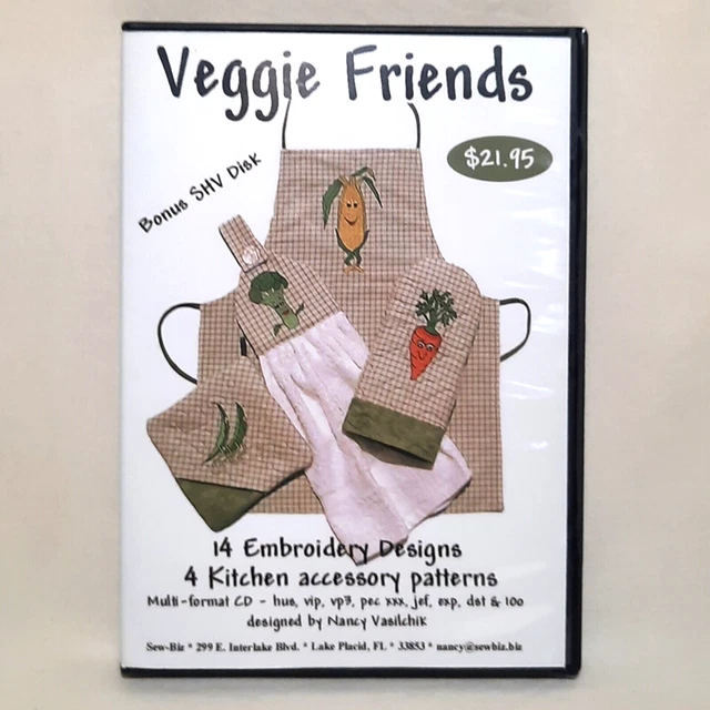 Máquina de bordar Veggie Friends CD 14 diseños patrones de cocina