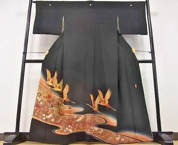 Japanese Kimono /Tomesode/sa2970/Flying Cranes/Silk/ Gold Leaf/