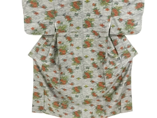 6822132: Japanese Kimono / Antique Kimono / Fushi Tsumugi / Woven Flower