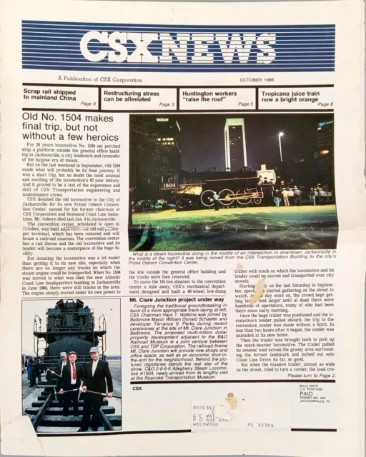 CSX NEWS RAILROAD CHESSIE SYSTEM EMPLOYEE MAGAZINE NEWSLETTER October 1986