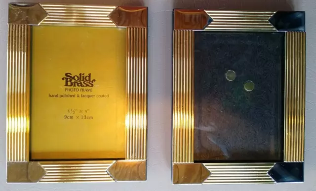 Set of 2 Vtg Solid Brass Gold/Silver Frames Polished/Lacquered Geometric Art Dec