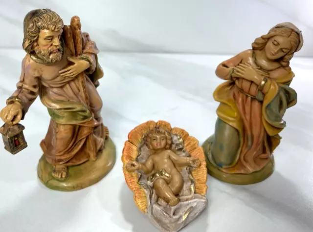 Lot of 3 Italy resin Nativity figures -Baby Jesus, Mary, Joseph Fontanani style