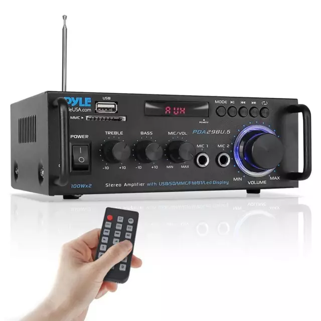 Pyle PDA29BU Wireless Bluetooth Home Stereo Power Amplifier with Remote