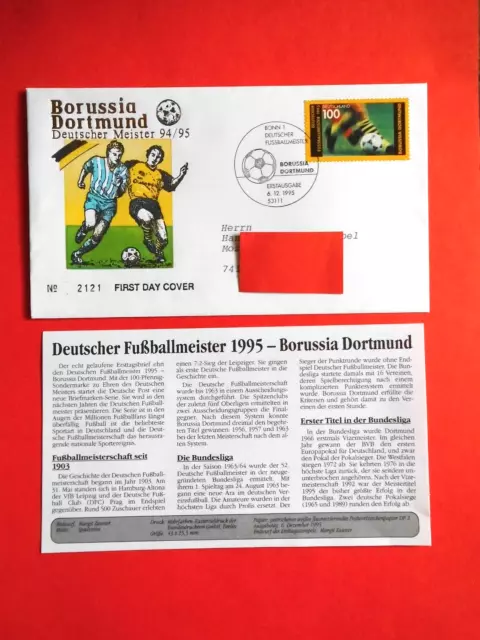 Brief Ersttagsbrief Ganzsache BRD 1995 DM Dortmund Mi. Nr. 1833 FDC-Stempel