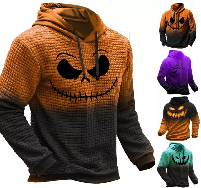 Mens Hoodie Sweatshirt Halloween Pumpkin Graphic Print Top - XS-6XL