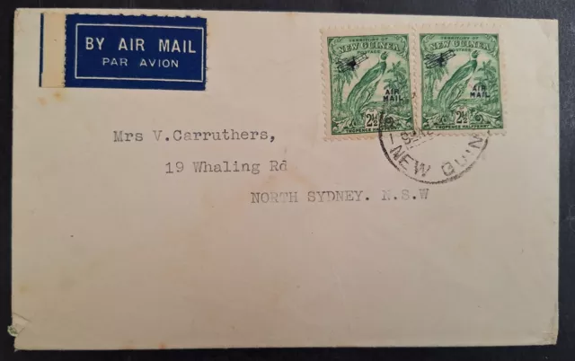 RARE c.1931 New Guinea cover ties 2 Airmail stamps Rabaul to Australia