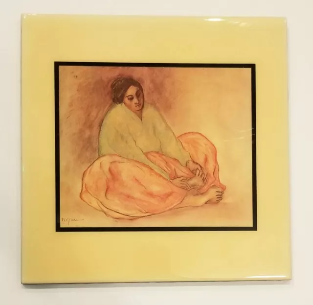 R. C. Gorman Ceramic Art Glass Tile CONTEMPLATION Native American Navajo 12"x12"