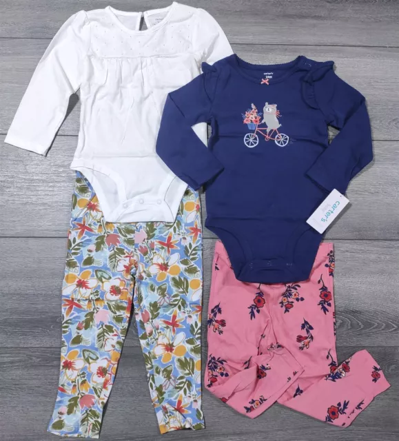 24 Months Baby Girls Carters 4-Piece Outfit Bodysuit Pants Floral Bear Cute Gift