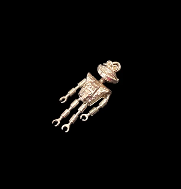 Vintage Sterling Silver Smash Alien Robot Space Articulated Charm for Bracelet