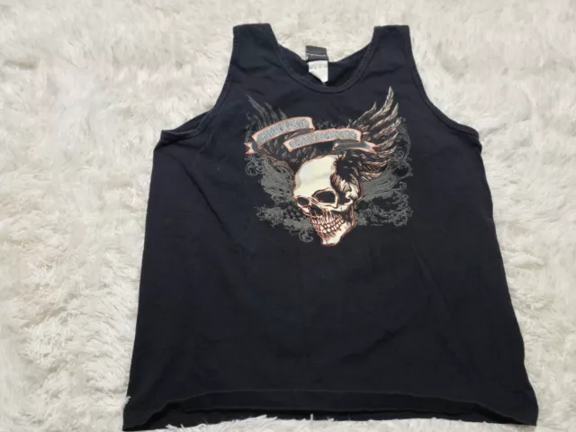 Harley Davidson Motorcycles Donahue St. Cloud Mn Black L Tank Top Skull 2-Sided