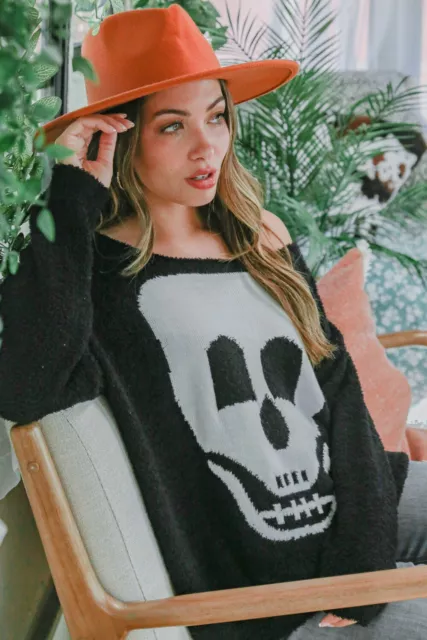 Fantastic Fawn Black Skull Day of the Dead Pullover Sweater Cardigan IFKT1020501